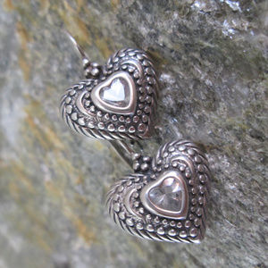 Sterling Silver Earrings HEARTS Sparkling Crystal